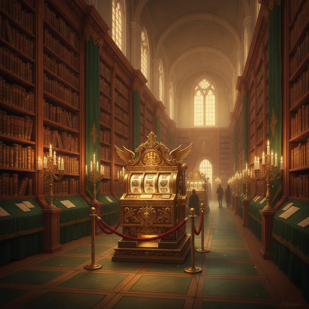 The Legacy Vault — a grand gilded archive hall with glowing slot machine